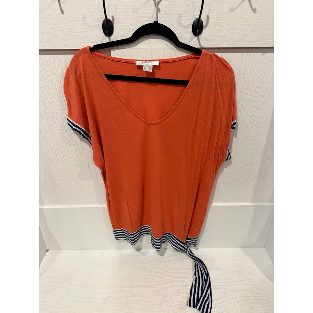 Venus size large coral navy stripe nautical shirt top